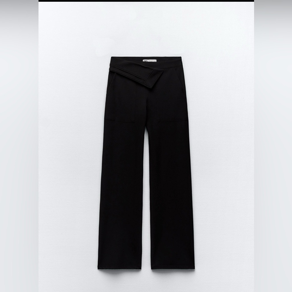 Zara Double Waist Black Wide-Leg High-Rise Pants